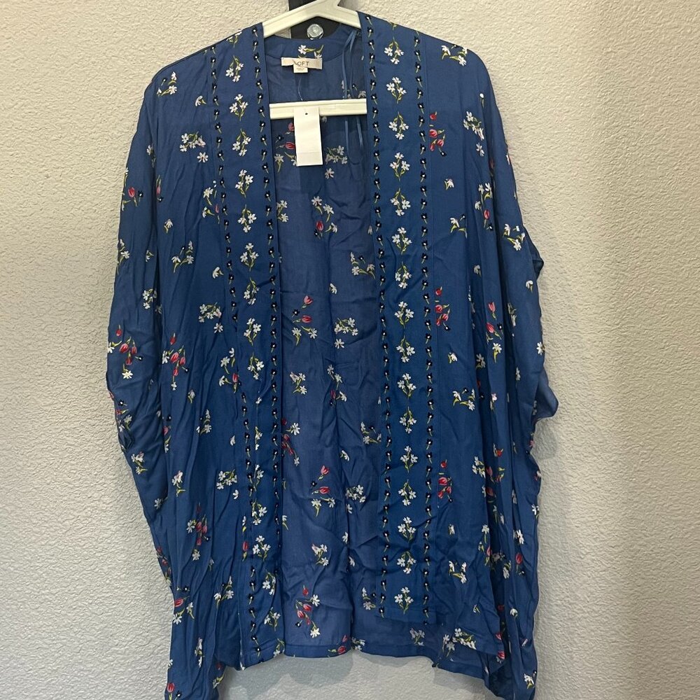 NWT LOFT Blue Floral Kimono Boho Top